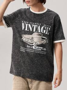 Vaulklash T-shirt nera lavata da uomo taglia standard con design di bordo bianco sulle maniche - nero - Visualizzare 7