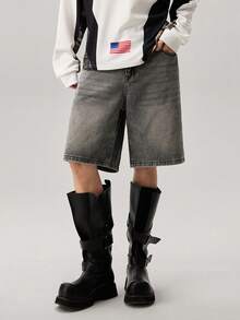 Men's Pockets Loose Wide Leg Casual Versatile Denim Shorts Grey Jean Shorts Men - Light Grey - View 2