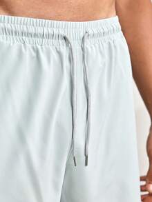 Driftmere Men's Letter Print Zipper Pocket Elastic Waist Sports Shorts, Boyfriend Style - Light Grey - View 4