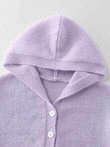 SHEIN Genkimix Kids 女童時尚休閒清新短版純色秋冬連帽針織開襟毛衣 - 淡紫色 - 查看 4