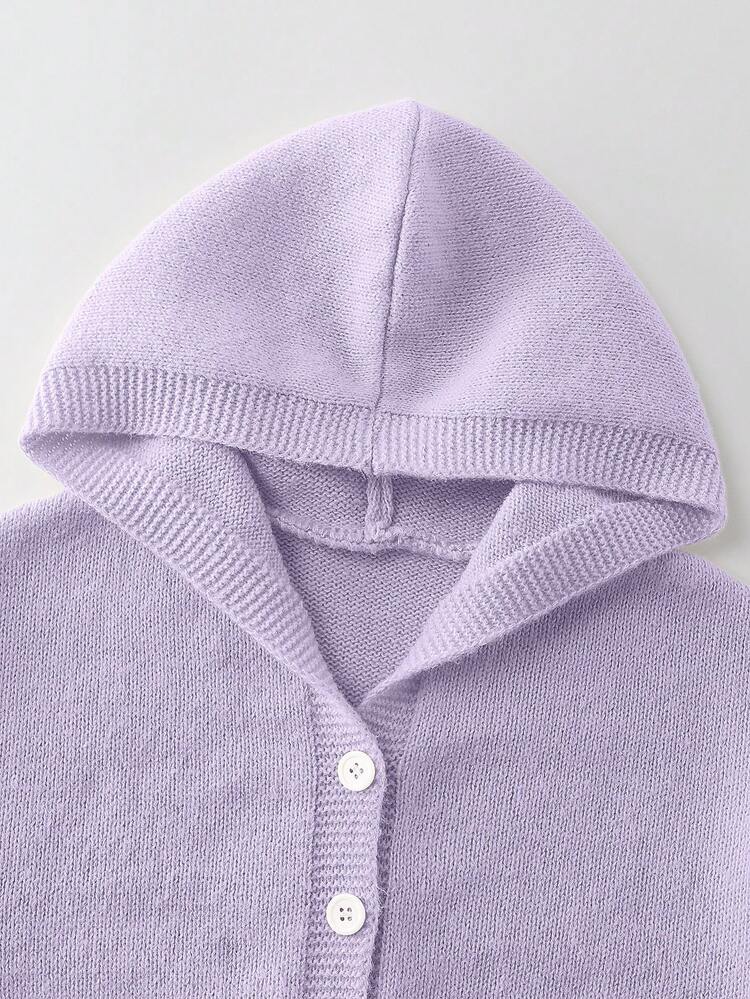 SHEIN Genkimix Kids Girls' Fashion Casual Fresh Short Solid Color Autumn/Winter Hooded Knit Cardigan Sweater - Mauve Purple - View 4