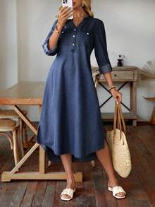 EMERY ROSE Của phụ nữ Cổ áo có khía Đã bỏ túi Giải trí Đầm Denim - Rửa tối - Xem 5
