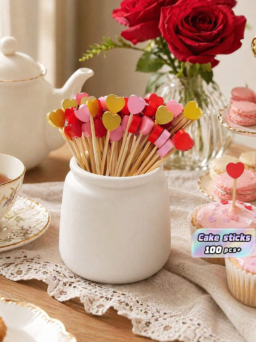 100 Pieces Of Cake Sticks, Fruit Sticks, In Various Colors, Decorative Party Cake Sticks, Suitable For Decorating Various Cakes, Desserts, Fruit Platters And For Party And Gathering Decorations. - View 1