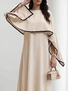 Al Najma Women's Asymmetric Design Elegant Modest Casual Arabian Dress Formal Black Winter - Apricot - View 2