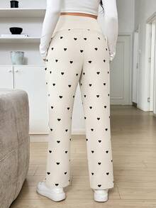 SHEIN 孕婦愛心印花可調腰圍休閒長褲 - 杏色 - 查看 2