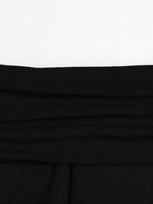 SHEIN 青少年女孩休閒日常百搭舒適修身直筒純色長褲，秋冬款 - 黑色 - 查看 4