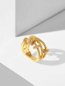 MOTF PREMIUM Anillo pequeño simple con microengaste y diseño kink, chapado en oro - Dorado - Ver 2
