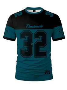 Manfinity LEGND Kaos Pria Kasual Leher Bulat Lengan Pendek dengan Cetakan Angka Pentagram, Jersey Sepak Bola 32 Pria - MultiWarna - View 4