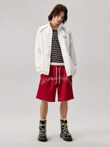 Vaulklash Men's Casual Street Wear Graphic Streetwear Letter Print Reflective Contrast Stripe Long Sleeve Jacket Beach Graduation College School White Autumn - White - View 7