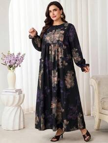 Al Najma Plus Size Women's Floral Print Arabian Dress - Multicolor - View 4