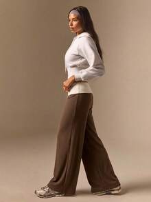 Athîral Women's Casual Y2k Brown Contrast Low-Rise Waist Straight Leg Pants, Daily Wear, Soft And Comfortable Knit, Home Wear, Back To School, Gym - Brown - View 4