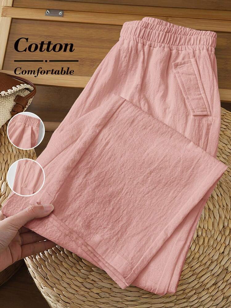 Rusticease Women's Elastic Waist Casual Versatile Everyday Travel Long Pants - Pink - View 1