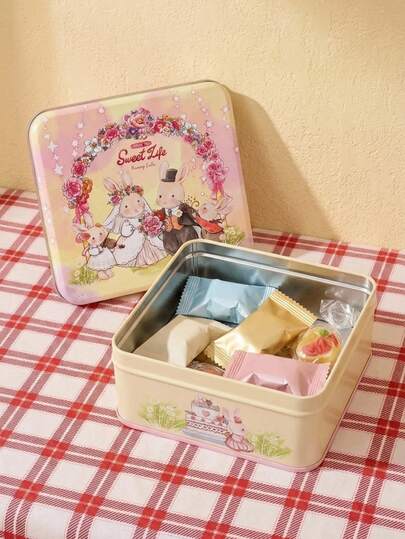 Joivida Square Tinplate Dry Box, Cute Cartoon Animal Birthday Gift Box Iron Box With Hand Gift Box, Bonnie Rabbit Food Packaging Box, Cute Birthday Gift Packaging Box , Suitable For Birthday Parties, Weddings, Graduation Ceremonies, Holiday Gift Packaging.