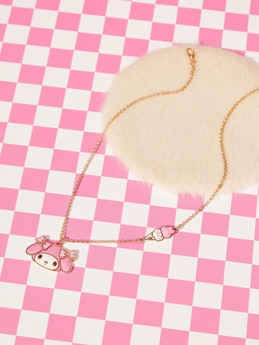 HELLO KITTY AND FRIENDS | SHEIN Nouveau pendentif de poupée nœud mignon de dessin animé créatif, collier exquis 1 pièce, convient pour diverses fêtes, concerts, festivals, cadeau parfait - Doré - Voir 1