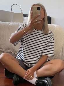 Livesso 女款素色圓領寬鬆短袖長版T恤 - 白色 - 查看 4