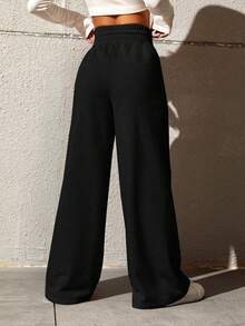 SHEIN Tall CURVE 大码女式休闲宽松直筒裤 - 黑色 - 查看 2