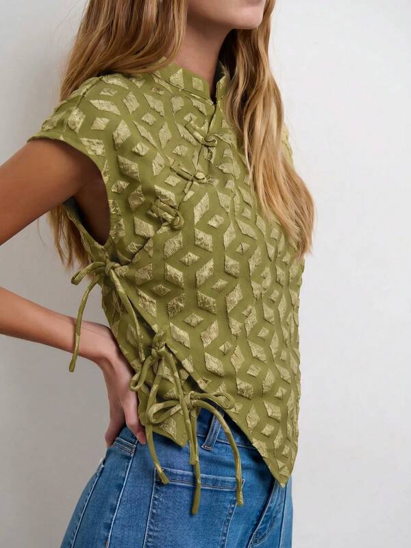 Nöista Women's Summer Fashion Jacquard Lace-Up Top