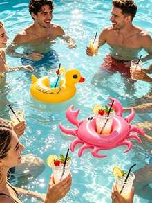 1 Inflatable Floating Pool Drink Holder – Cute Animal And Fruit Designs; Drink Floats For Summer Parties, Beach And Pool Accessories. - Swimming pool float - View 2