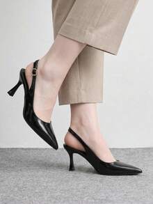 CUCCOO BIZCHIC Women's Commuter Model With Exposed Heel, Black Glossy Pointed Toe, Fashionable And Elegant Stiletto Shoes. - Black - View 3