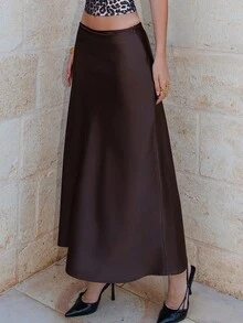 Bris Aura Women's Satin Skirt, Versatile Fish Tail Hem Skirt, Everyday Wear, Brown Skirt Summer - Coffee Brown - View 7