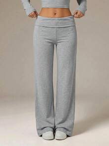 SHEIN PETITE Black High Waist Wide Leg Loose Casual Pants - Grey - View 5