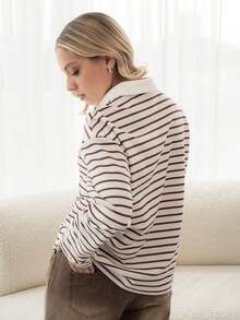 Ximena Robles Ximena Robles Striped Long Sleeve Casual T-Shirt For Women, Autumn Long Sleeve Summer Top Brown - Brown - View 2