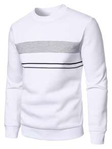 Manfinity Homme Fashion Plus Size Men's Striped Long Sleeve Sweatshirt - White - View 1