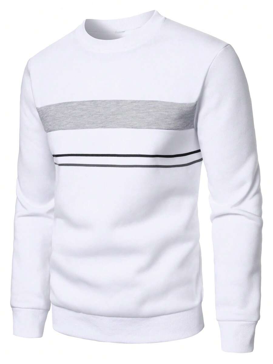 Manfinity Homme Fashion Plus Size Men's Striped Long Sleeve Sweatshirt - White - View 1