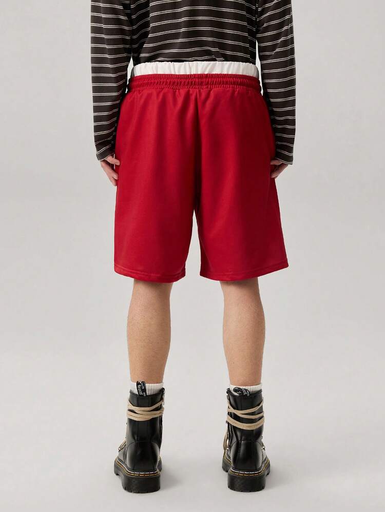 Vaulklash Men's Letter Print Casual Double-Layer Waist Shorts - Red - View 3