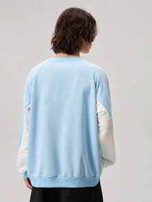 Vaulklash Men's Letter Print Round Neck Raglan Long Sleeve Pullover Light Blue Sweatshirt Streetwear 90s Style Casual Graphic , Fall - Baby Blue - View 3