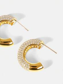 MOTF PREMIUM 18K GOLD-PLATED HIGH-END HALF-RING STUD EARRINGS NICHE DESIGN C-SHAPED EARRINGS COMMUTER WORKPLACE TEMPERAMENT EARRINGS - Yellow Gold - View 4