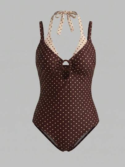 Swim Mod Đồ bơi một mảnh chấm bi phong cách ngọt ngào cho nữ size lớn, thiết kế 2 trong 1, đi biển nghỉ hè