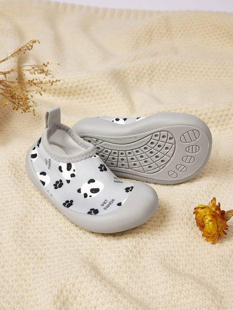 Cozy Pixies Boys And Girls  Grey Classic Fashion Panda Cartoon Print Lightweight Comfortable Flat Warm Lined Casual Water Shoes For Autumn Winter Home Wear - Grey - View 9