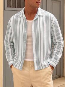 Manfinity Dauomo Men's Short Length Long Sleeve Casual Shirt Top - Blue and White - View 2