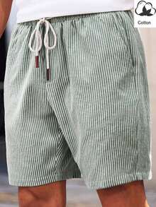 HIMLAND Men's Casual Tropical Green And White Striped Shorts For Summer Beach - Green - View 6
