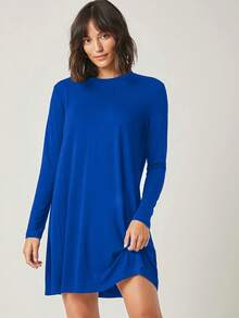 EURMUSE Solid Tee Dress - Blue - View 3