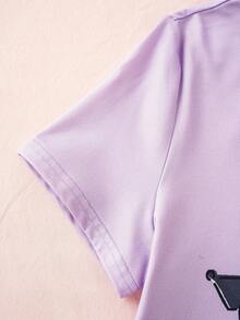 HELLO KITTY AND FRIENDS | SHEIN Tween Girl Cartoon Print Short Sleeve T-Shirt And Shorts Loungewear Set - Mauve Purple - View 5