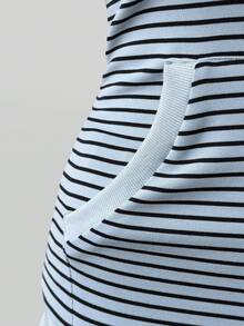 Sunspun Plus Size Women's Striped Short Sleeve Button Design Hooded Sweatshirt - Multicolor - View 4