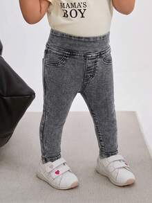 SHEIN Bubblio 女嬰休閒水洗修身牛仔褲 - 灰色 - 查看 3