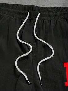 Sport MetroGents 男士抽繩腰字母印花休閒日常旅行運動長褲 - 黑色 - 查看 3