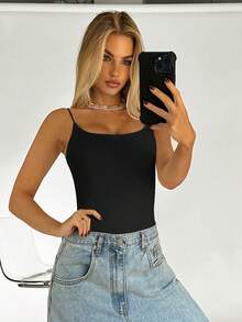 SHEIN BAE Top de tirantes unicolor de espalda abierta - Negro - Ver 5