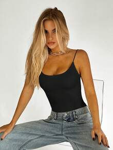 SHEIN BAE Top de tirantes unicolor de espalda abierta - Negro - Ver 6