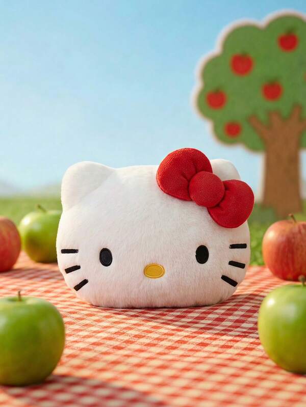 HELLO KITTY AND FRIENDS | POKOJA LAND 1個經典紅蝴蝶結貓咪絨毛玩具靠枕，可愛沙發床邊午睡枕，適用於汽車、臥室裝飾、午休放鬆，送給朋友、孩子和女友的完美生日禮物