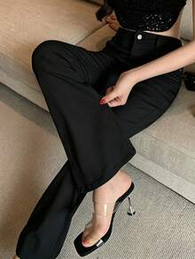 DAZY 女款黑色喇叭腿牛仔褲，休閒街頭風，性感時尚，適合春、夏、秋季，音樂節穿搭 - 黑色 - 查看 2