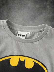 BATMAN X SHEIN 青少年男孩卡通圖案印花短袖圓領T恤 - 灰色 - 查看 3