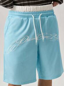 Vaulklash Celana Pendek Pria Kasual Dua Lapis dengan Motif Huruf - Baby Blue - View 7