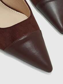 CUCCOO BIZCHIC Women Slingback Heels Mixed Material Design Pointed Toe Elegant Office Shoes - Brown - View 8