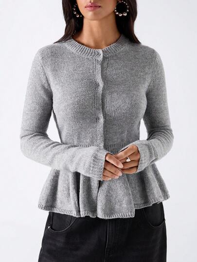 LYSMO Women's Solid Color Casual Versatile Daily Long Sleeve Cardigan