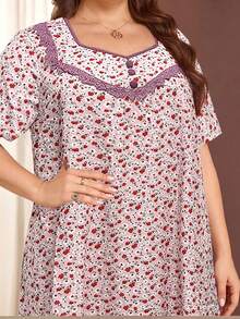 Lacomfia Plus Size Ditsy Floral Short Sleeve Ruffle Hem Casual Maxi Dress - Pink - View 4