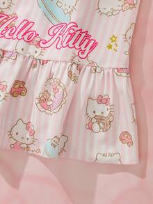HELLO KITTY AND FRIENDS | SHEIN Tween Girl Cartoon Print Ruffle Hem Cami Dress - Yellow - View 5